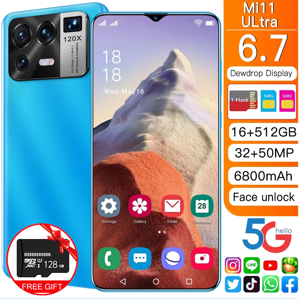 Смартфон глобальная версия Mi11 Ultra 6 7 дюйма 6800 мАч Android 11 Celular 16 ГБ + 512