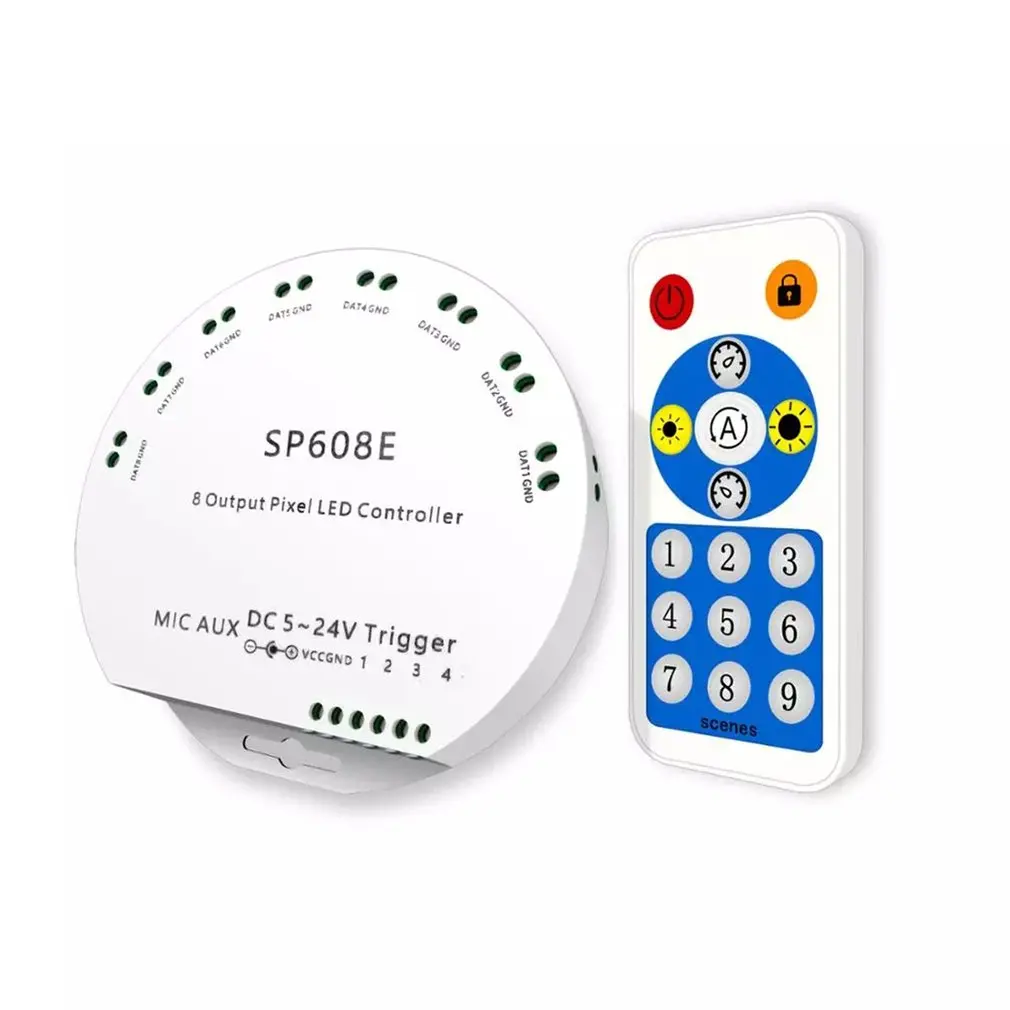 

SP608E Music Controller 8 Channel Signal Output LED Strip Light With Built-in Microphone IOS With Android Wireless DC5V-24V