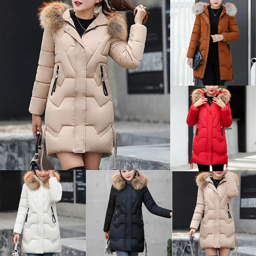 Женское тонкое длинное теплое пальто хлопковая куртка утолщенная Зимняя парка с