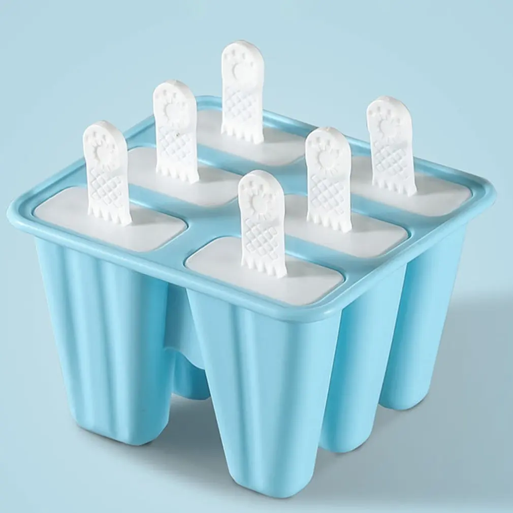 

6-cell Creative Silicone Popsicle Ice Mold Tray Reusable Ice Maker Homemade DIY Ice Cream Mould With Stick And Cleaning Brush