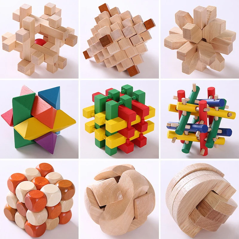 

4Pcs/Set Intellectual Unlock Game Luban Lock Insert And Assemble Toys Decompression Cube Wooden Lock Toy Brain Game