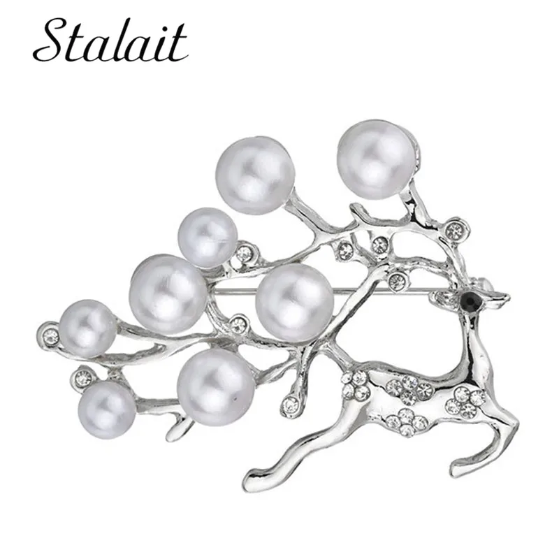 Romantic Crystal Deer Brooches Reindeer Round Pearl Elk Brooch Pins Animal Pin Scarf Jewelry | Украшения и аксессуары