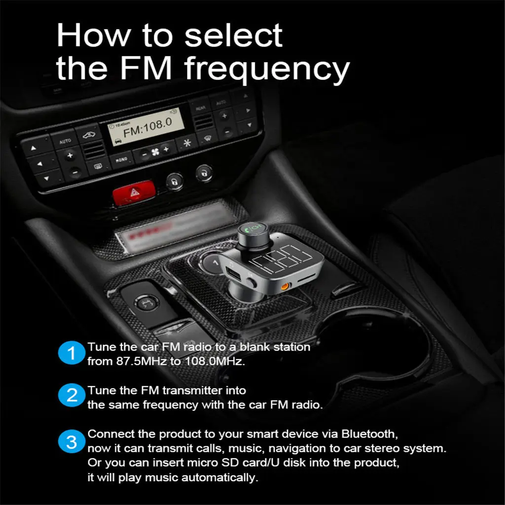 

Bluetooth 5.0 AUX Receiver Car MP3 Player FM Transmitter Dual USB