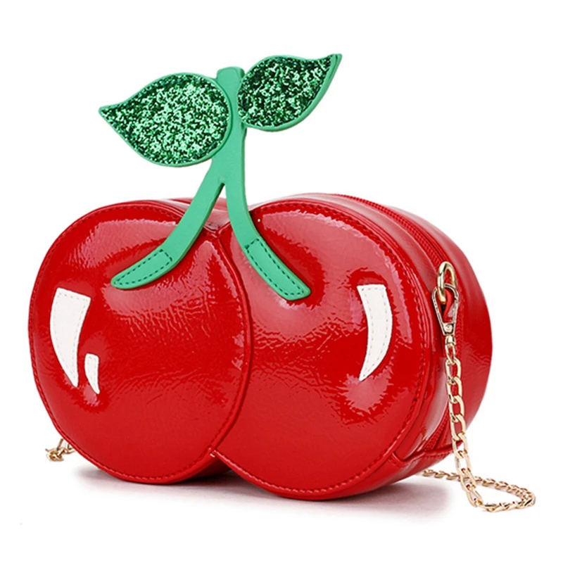 Fashion Cute Red Cherry Shoulder Bag Pu Leather Casual Chain Mini Messenger Girl'S Clutch |