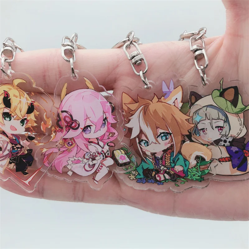 

Anime Game Genshin Impact Morax THOMA Sayu Keychain Accessories Kaedehara Kazuha Key Chain Backpack Pendant Cartoon Prop Badge