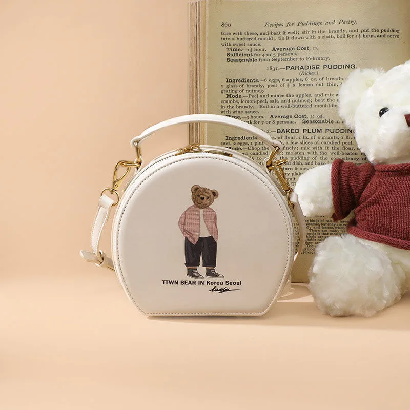 

Portable small round bag female spring new fashion all-match mini bear print one-shoulder messenger bag