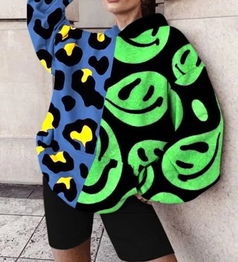 

Chic Sun Print Plus Size Hoodie Women Long Sleeve Casual Loose Sports Girls Hip Hop Pullover Vintage Streetwear New Fall Clothes