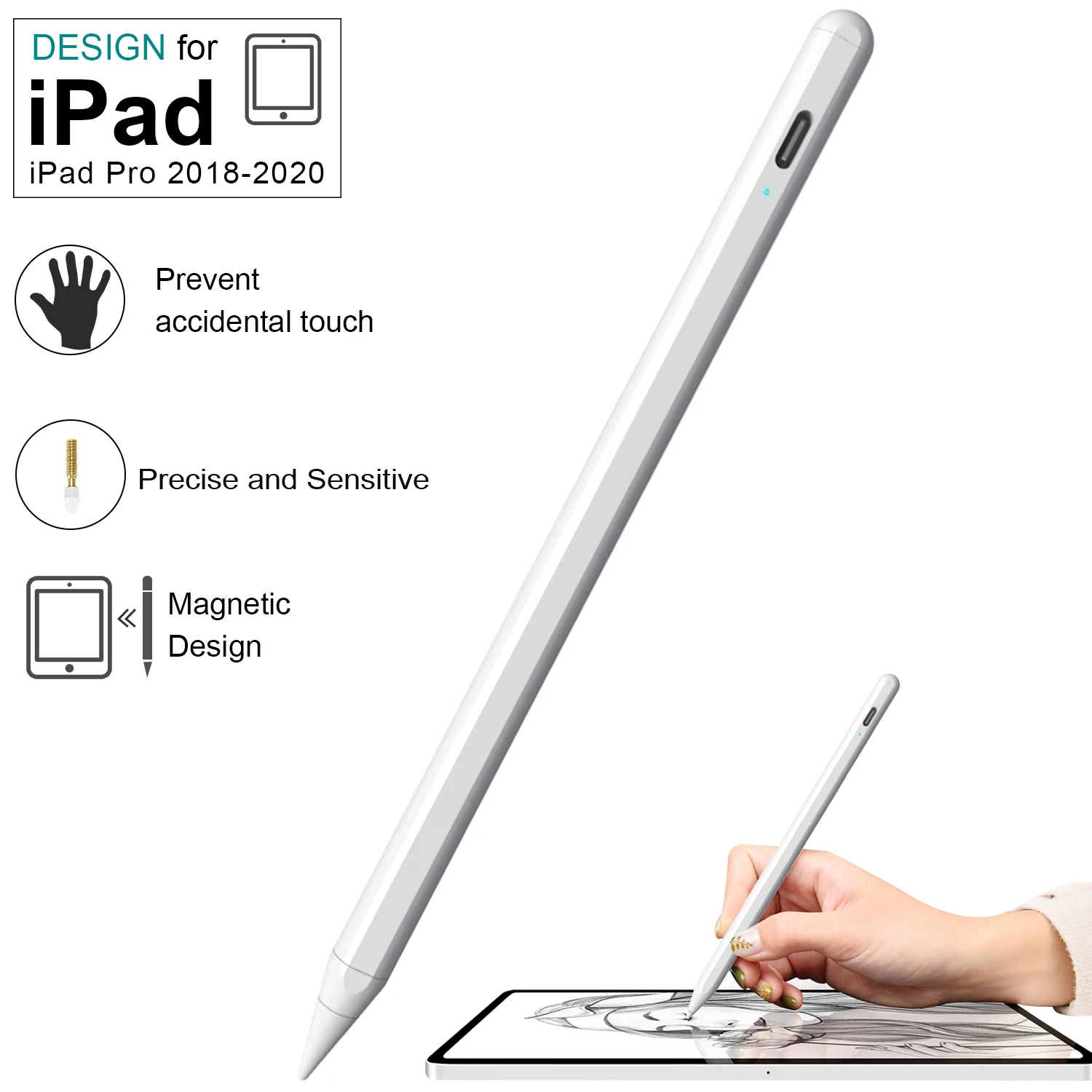 

For iPad Pencil with Palm Rejection Active Stylus Pen for Apple Pencil 2 1 iPad Pro 11 12.9 2020 2019 2018 Air 4 7th 8th