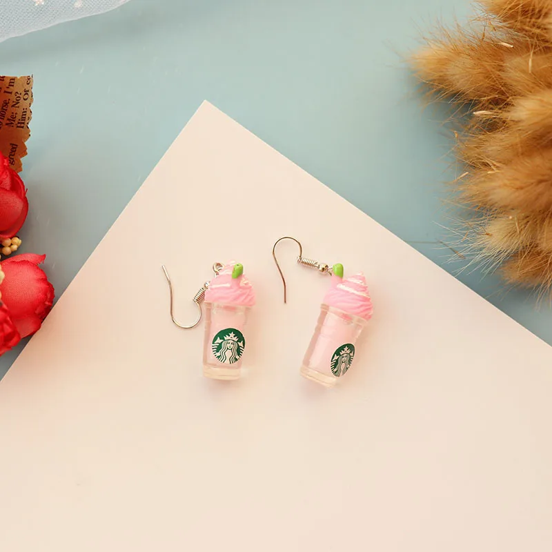 pink Висячие серьги в форме чашки с соломенным напитком для женщин, модные аксессуары для девочек, ручная работа, уникальные Висячие серьги, ювелирное изделие, подарок - Окраска металла: pink