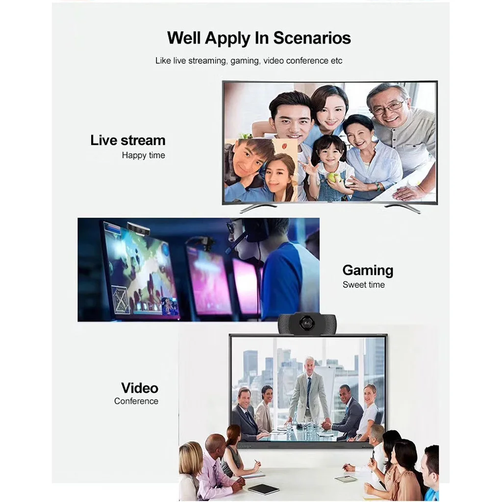 

HD 1080p Webcam Desktop USB Camera web Camera Plug & Play Dual Mic for Video Calling Live Stream