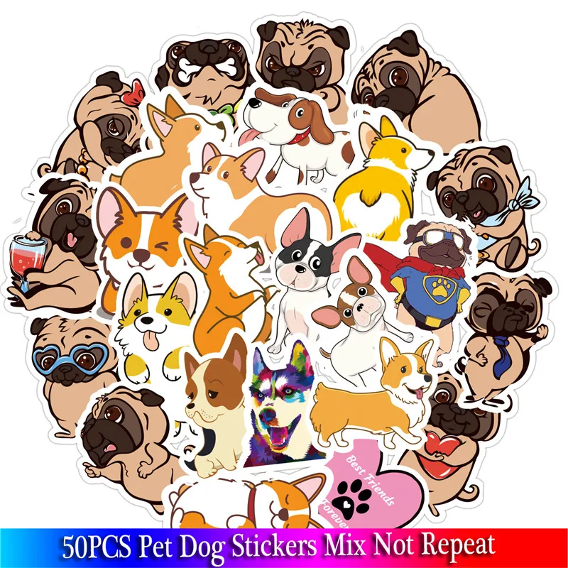 50 шт милых Мопсов корги ПЭТ наклейки набор детской одежды из ПВХ чемодан
