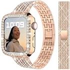 Чехол + Алмазный ремешок для Apple watch band 40 мм 41 мм 38 мм 45 мм 44 мм, металлический браслет для наручных часов iWatch Series 3 4 5 6 se 7