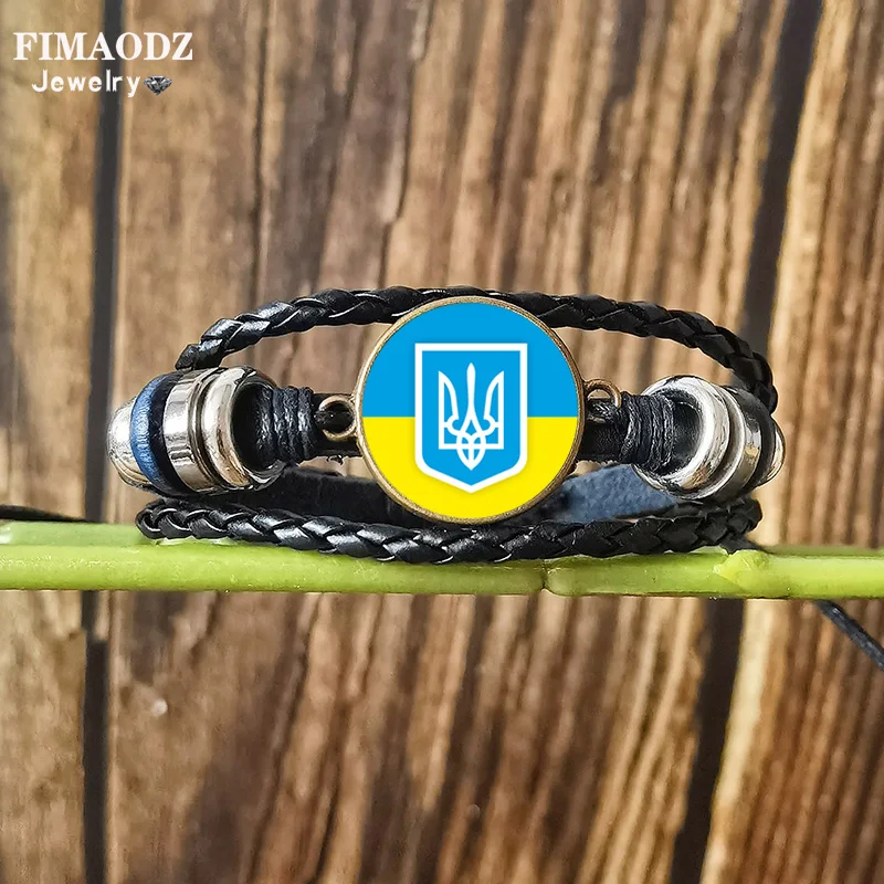 Лидер продаж браслет FIMAODZ с изображением флага Украины ручной работы из кожи и