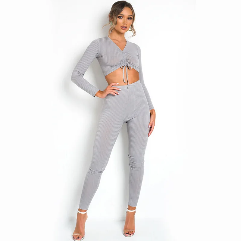 Женский комплект из двух предметов вязаный костюм с длинным рукавом женский