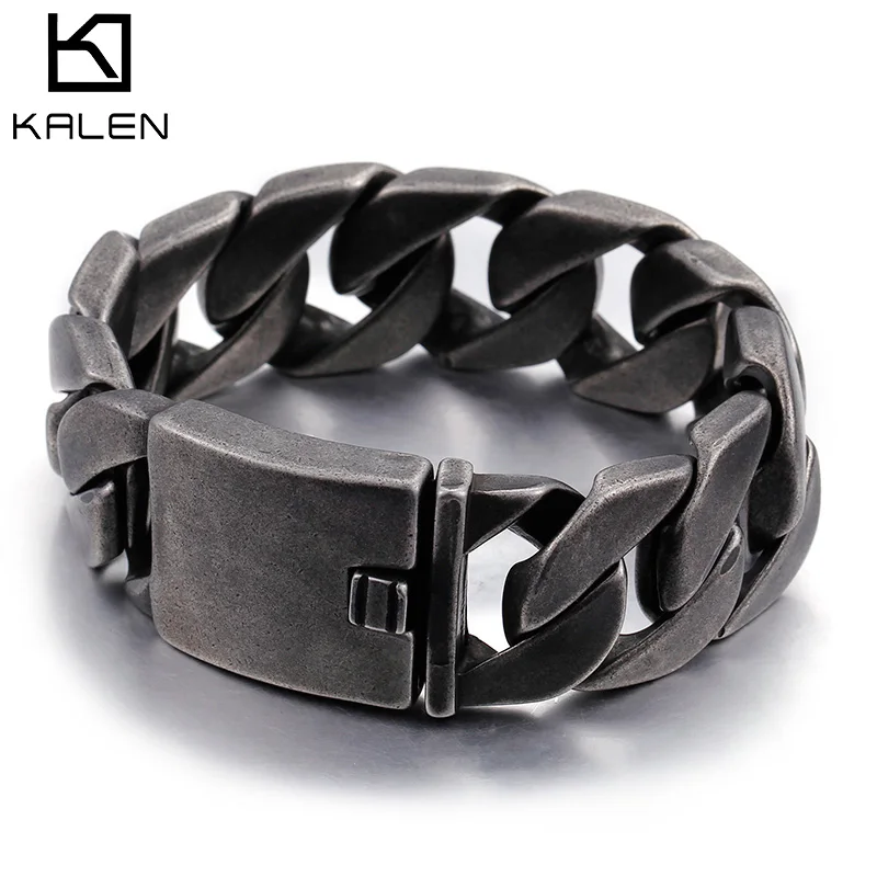 

25mm Vintage Matte Bike Chain Bracelets For Men Punk Chunky Heavy Stainless Steel Brushed Black Link Male Jewelry Gift