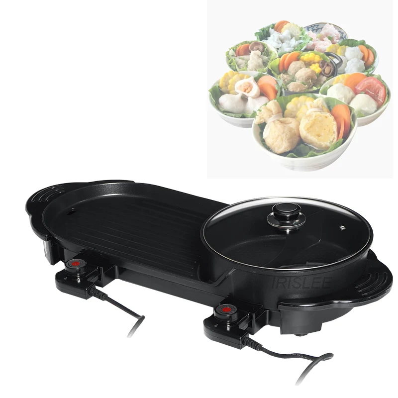 

2200W 2 in 1 Electric Hot Pot Oven Multi Cooker Barbecue Pan Smokeless Barbecue Griddle Non-Stick Shabu Pot Hotpot Baking Plate