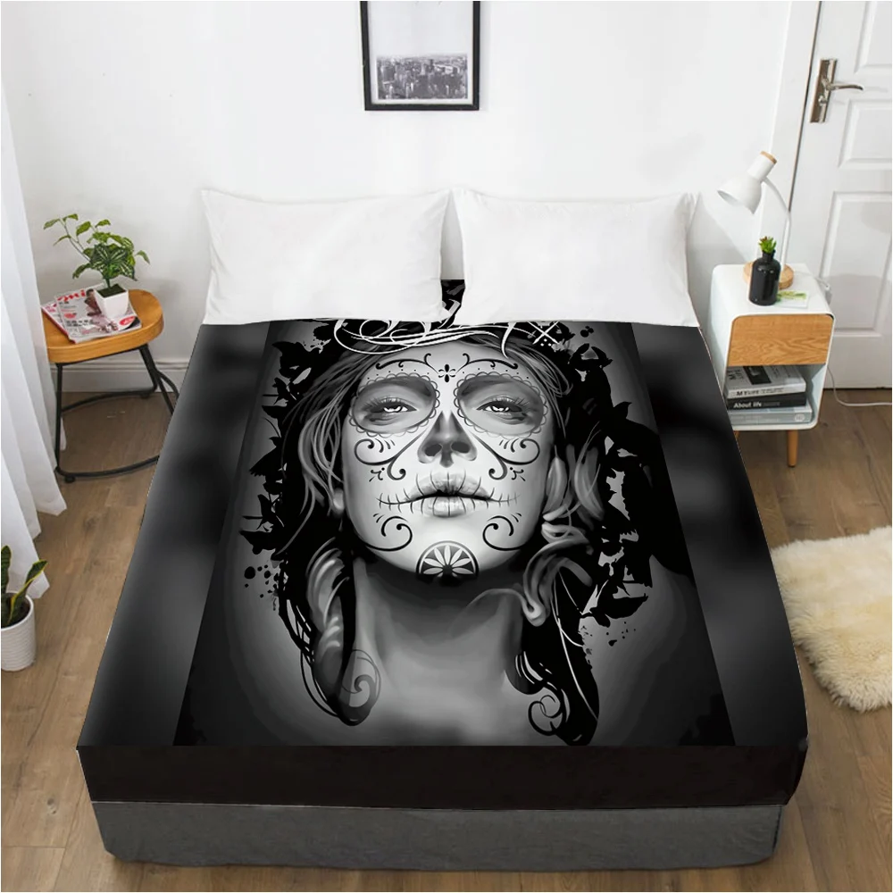 

Elastic fitted sheet bed sheet With An Elastic Band 160x200/180/200/150x200 Mattress Cover Bed cover 1pc Skull Woman lady lines