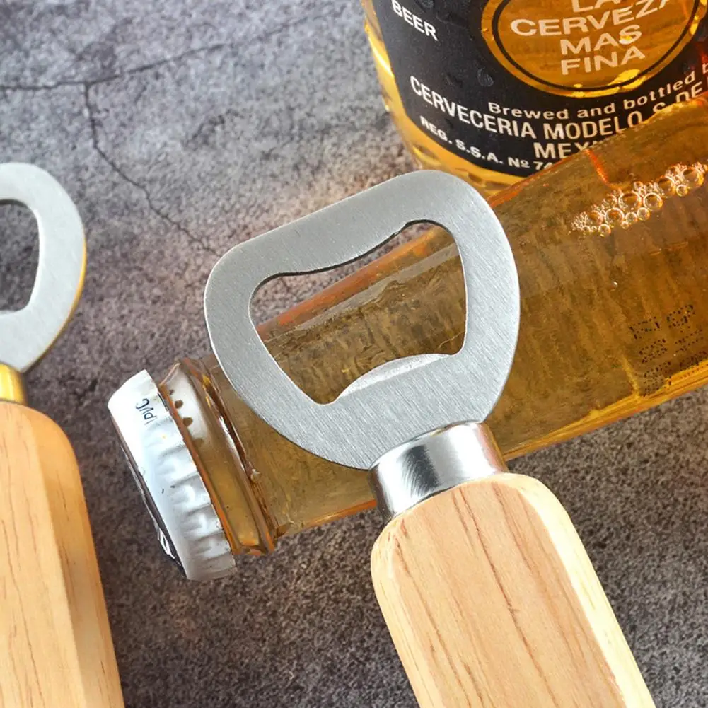 

Portable Stainless Steel Bottle Opener Wood Handle Drink Beer Cap Lid Launcher Kitchen Gadget Tools