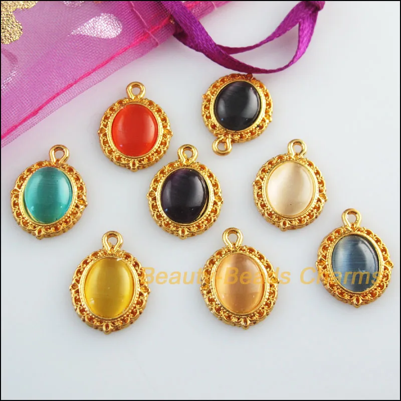 16 подвесок Овальный Цветок смешанные камни подвески с плоским основанием