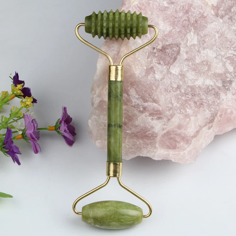 Роликовый массажер для лица с двойной головкой нефритовый роллер массажа