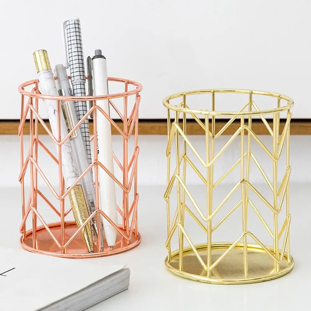 

Hot Round Desktop Metal Pen Makeup Brushes Holder Storage Box Container Organizer