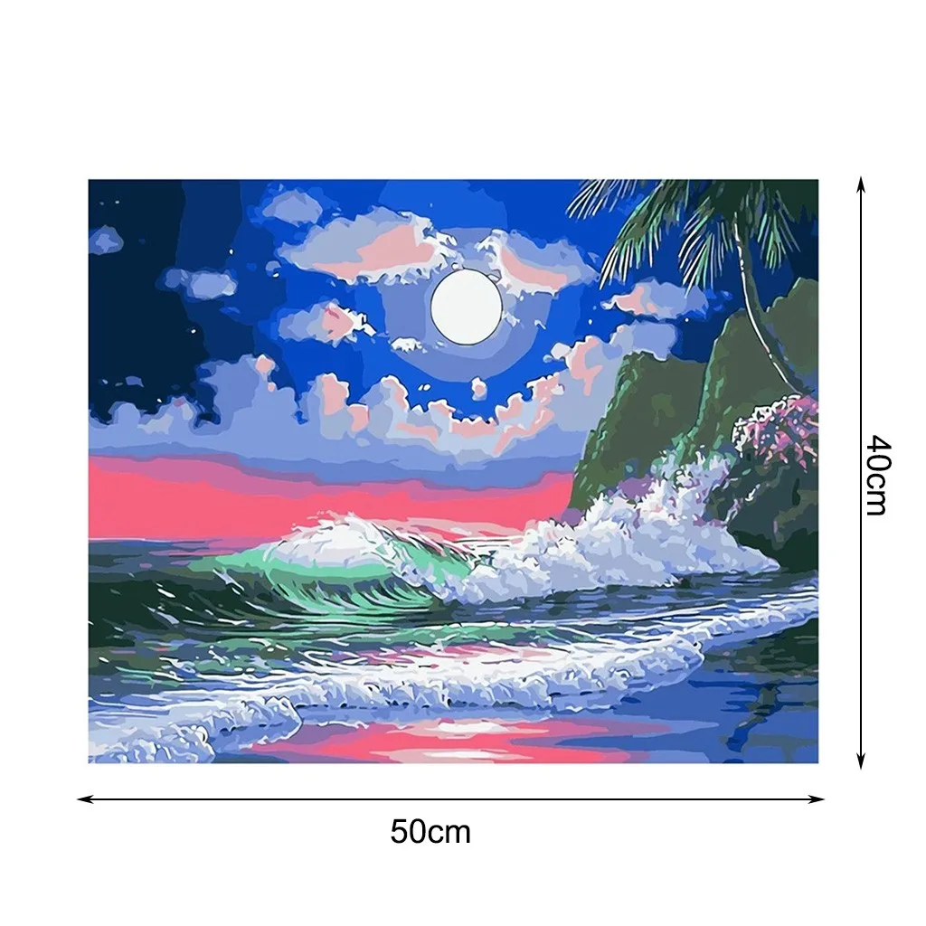 DIY digital oil painting color Night tide spray with Set pigment/1PC drawing/3PC brush/2PC Hook/2PC nail 40X50cm | Дом и сад