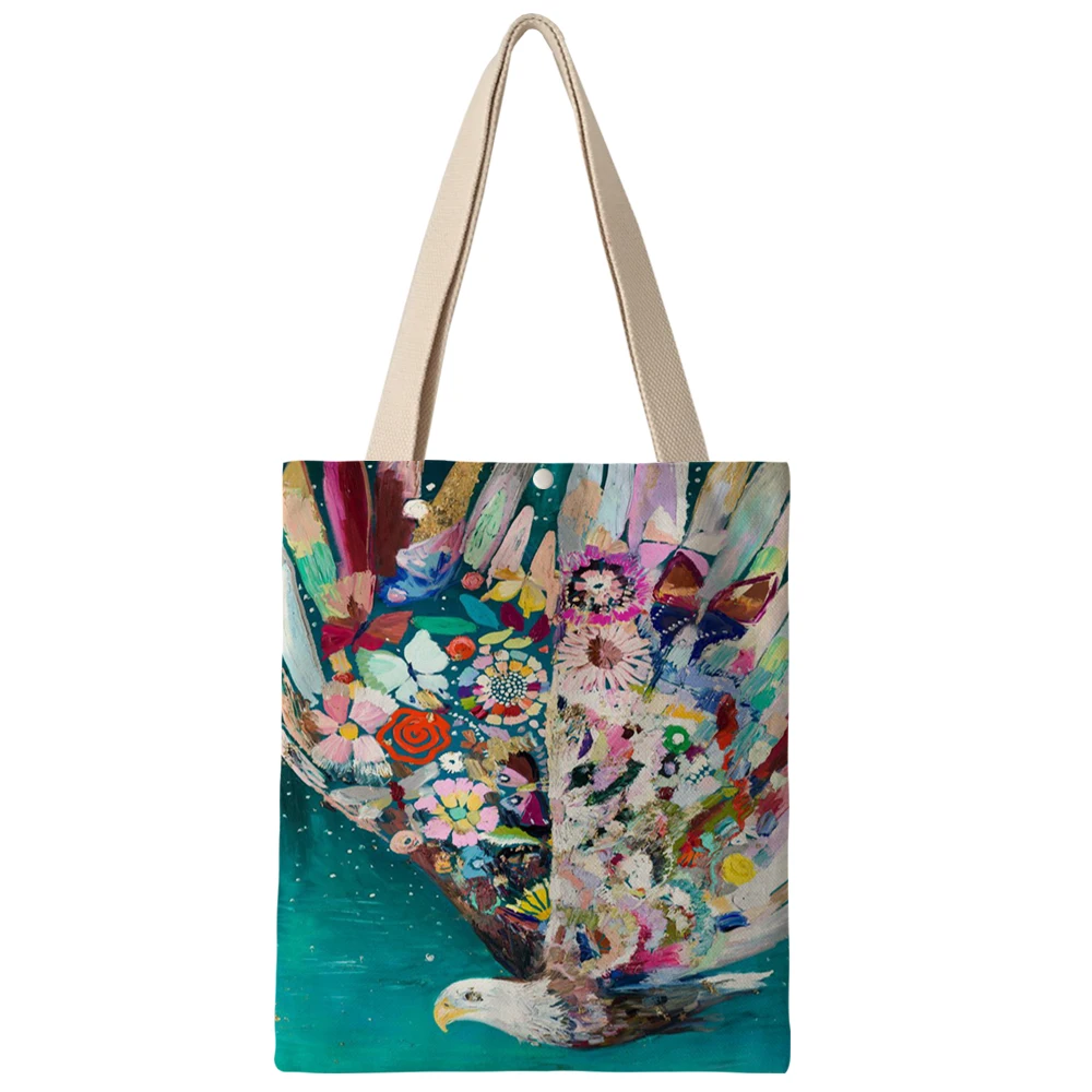 Холщовые сумки с акварельным принтом животных для женщин многоразовая дамская