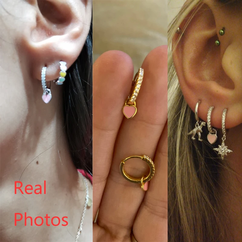 

Aide 925 Sterling Silver Hoop Earrings With Cute Candy Neon Color Enamel Heart Charm Drop Earring Gold Silver Color For Girls