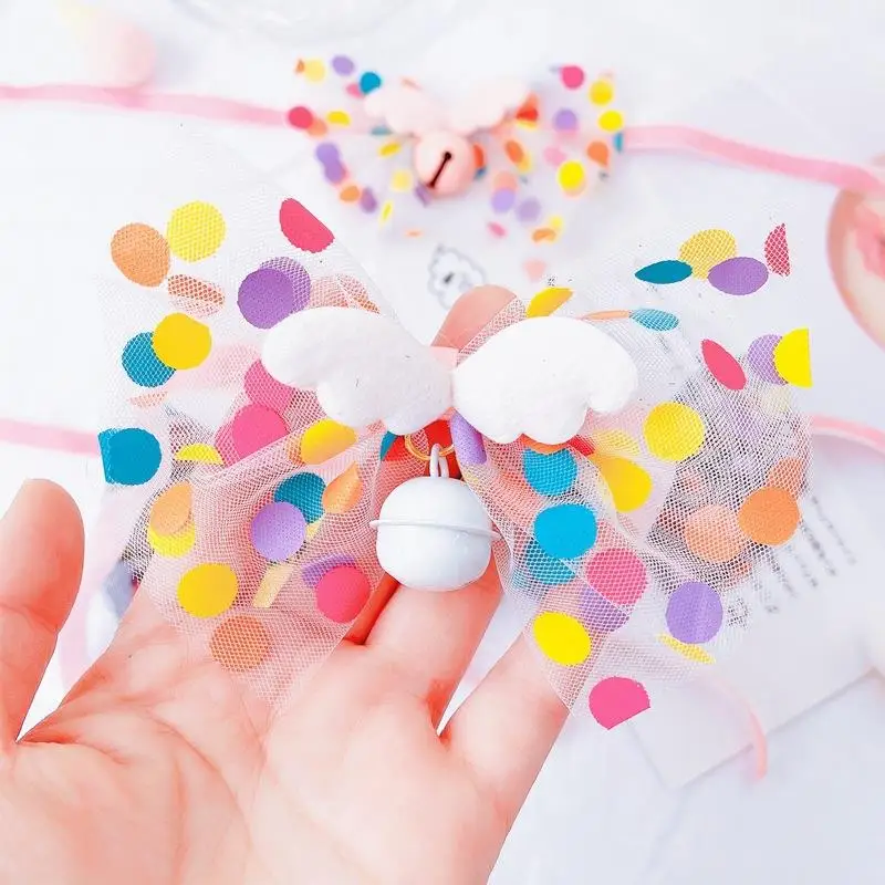 

4PCS Pet Collar Dot Bow Wing Decor Cat Collar Handmade Mesh Puppy Collar With Bell Cat Necklace Dog Collar Pet Accessories