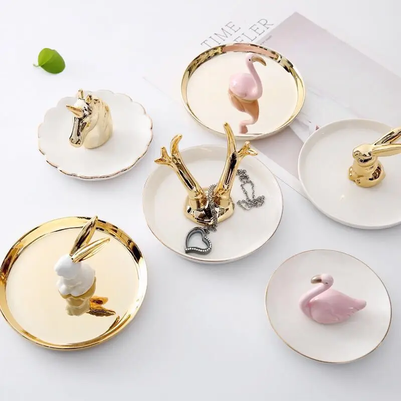 Nordic Керамика ремесла поднос для ювелирных изделий милые Фламинго лоток хранения