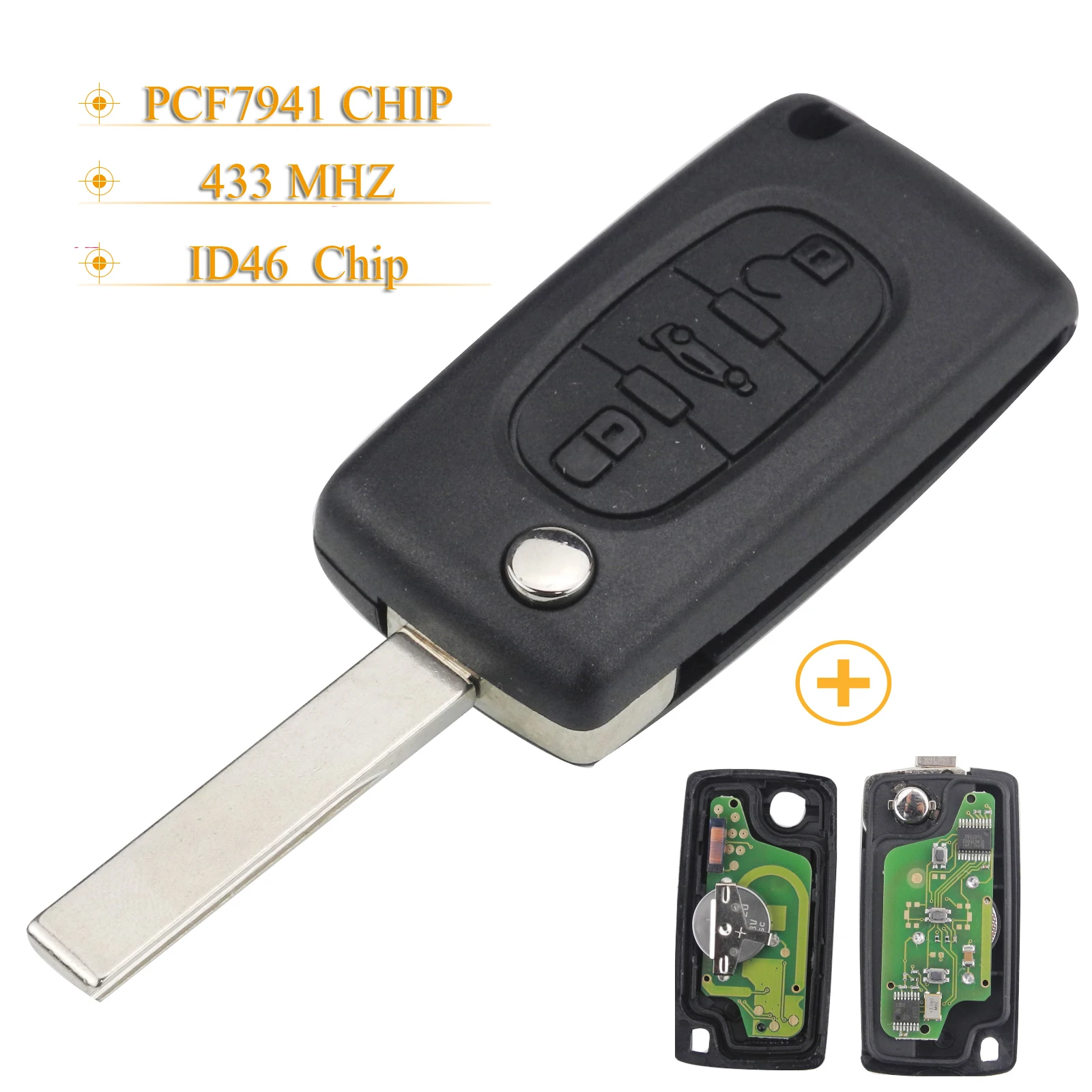 

Kutery 3 Buttons Filp Folding Remote Car Key For Citroen Peugeot Key Ask 433 Mhz Id46 Pcf7941 CE0523 HU83/HUA Blade