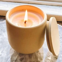handmade concrete candle cup mold with lid round silicone mold for making cement candle vessel