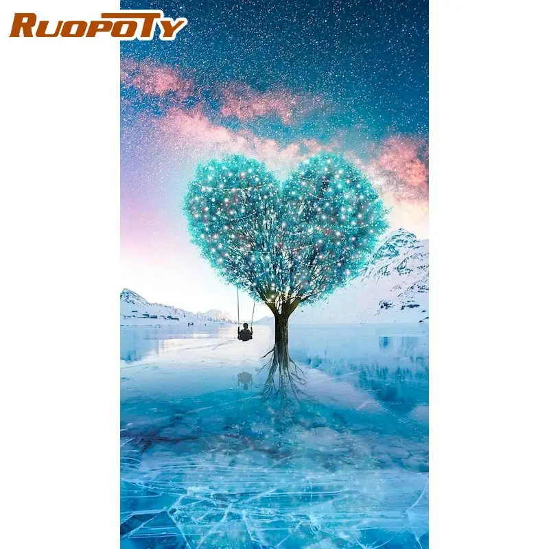 

Набор для алмазной вышивки RUOPOTY, картина из квадратных страз в форме сердца, дерево, 5D, "сделай сам", Алмазная мозаика, украшение для дома