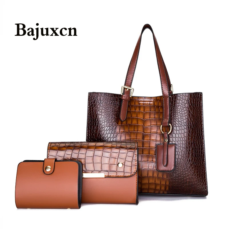 

2021 new Brand Ladies Luxury Composite Shoulder Bag Ladies Handbag Clutch Set 3pcs Crocodile Pattern Sac A Main Femme De Marque