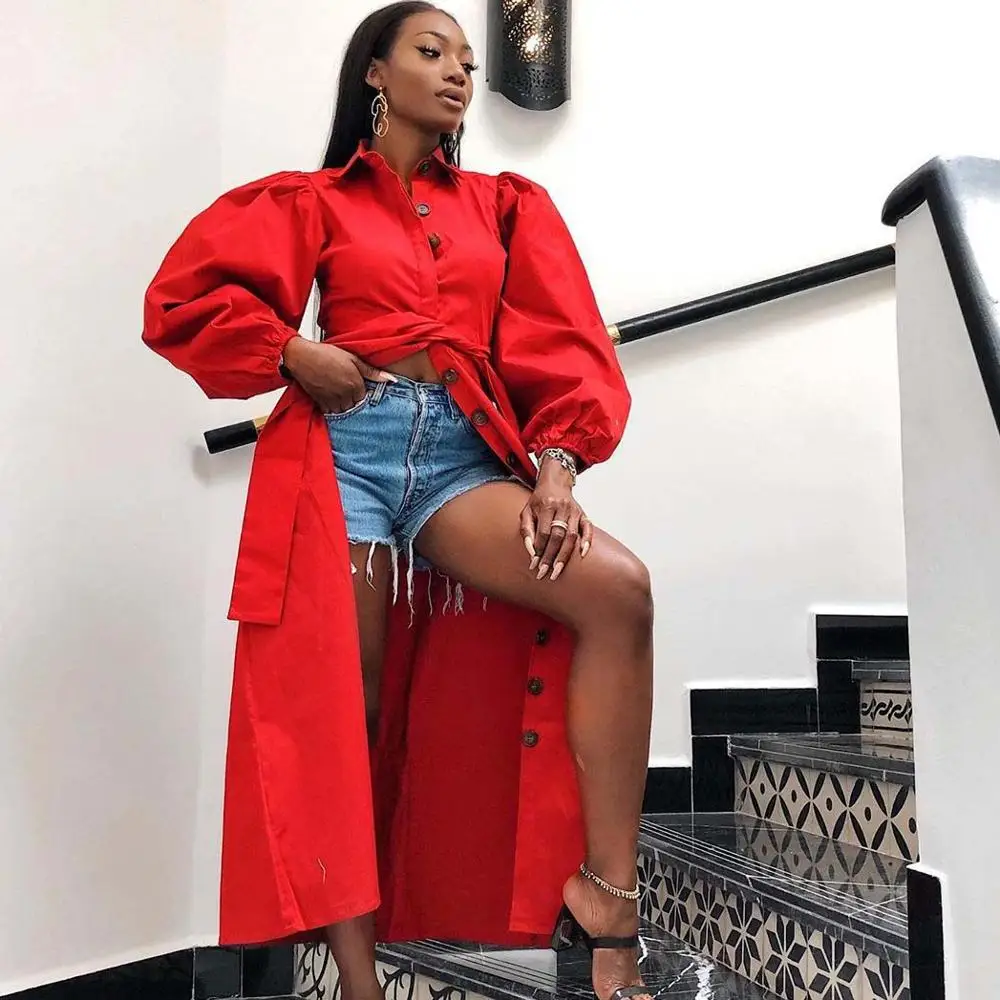 Женское вечернее платье-макси на пуговицах красное платье с длинным рукавом и