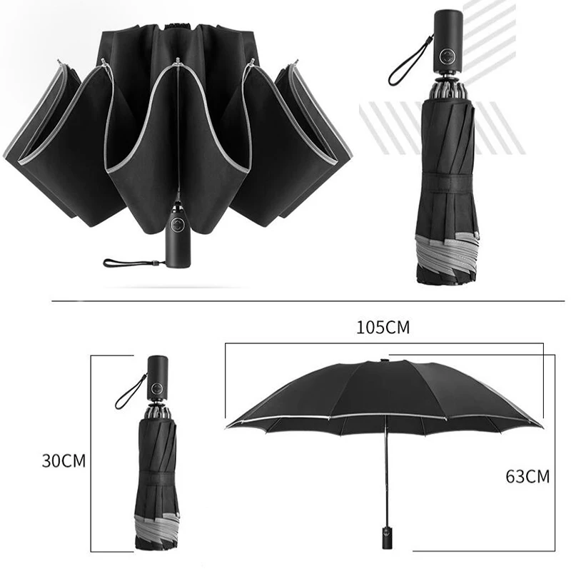 Ветрозащитный автоматический 3 складной зонтик от дождя бизнес 10 ребер Зонты из