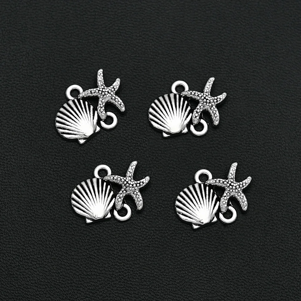 

20PCS/Lots 13x17mm Antique Silver Plated Seashell Starfish Connector Marine Life Charm For Handmade Making DIY Findings Jewelry