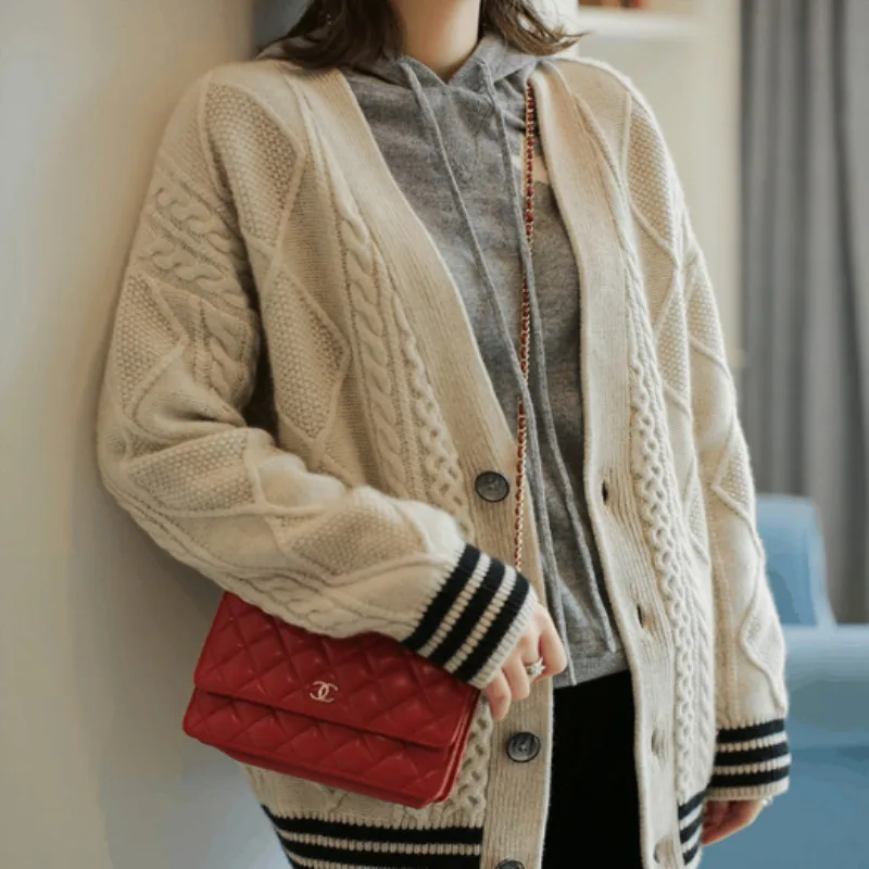 

2020New women's wool knit jacket single-breasted women's knit cardigan quality materials work fine three-dimensional weave thick
