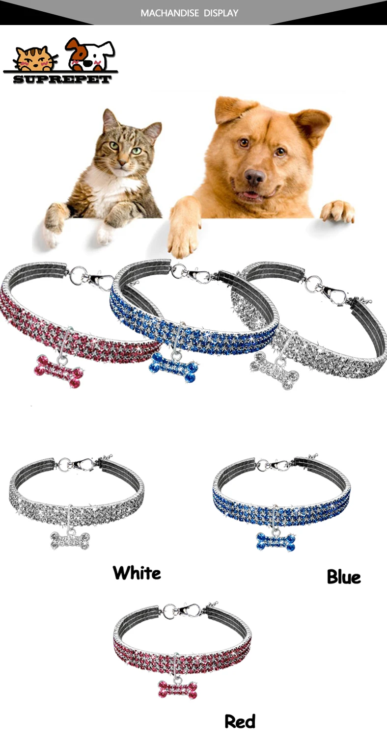 SUPREPET для кошек, собак, котят кристалл алмаз воротник животное ожерелье с кошкой яркие кости аксессуары регулируемые для Боди для чихуахуа