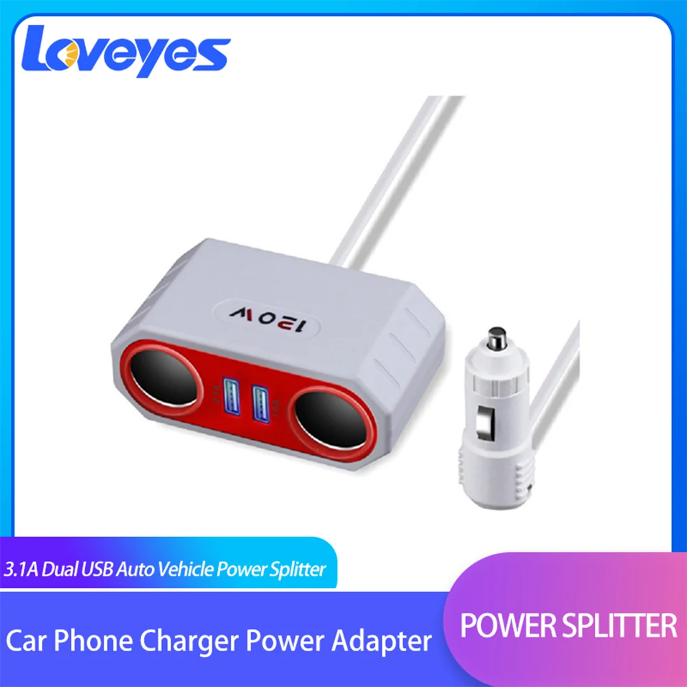 

Car Phone Charger Cigarette Lighter Power Adapter 3.1A Dual USB Auto Vehicle Power Splitter Car 12V Socket Splitter 807