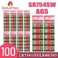 100pcs 1 55v ag5 lr754 sr754 batteries for watch toys clock electronic scale sr754sw lr48 393a 193 399 buttom coin cell battery