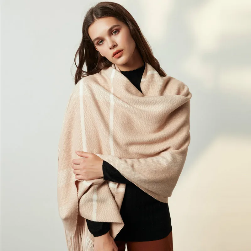 

Женский шерстяной шарф, утолщенный длинный шарф в клетку, в полоску, большого размера, стиль Hi-Q одеяло для головы, подарок на день матери