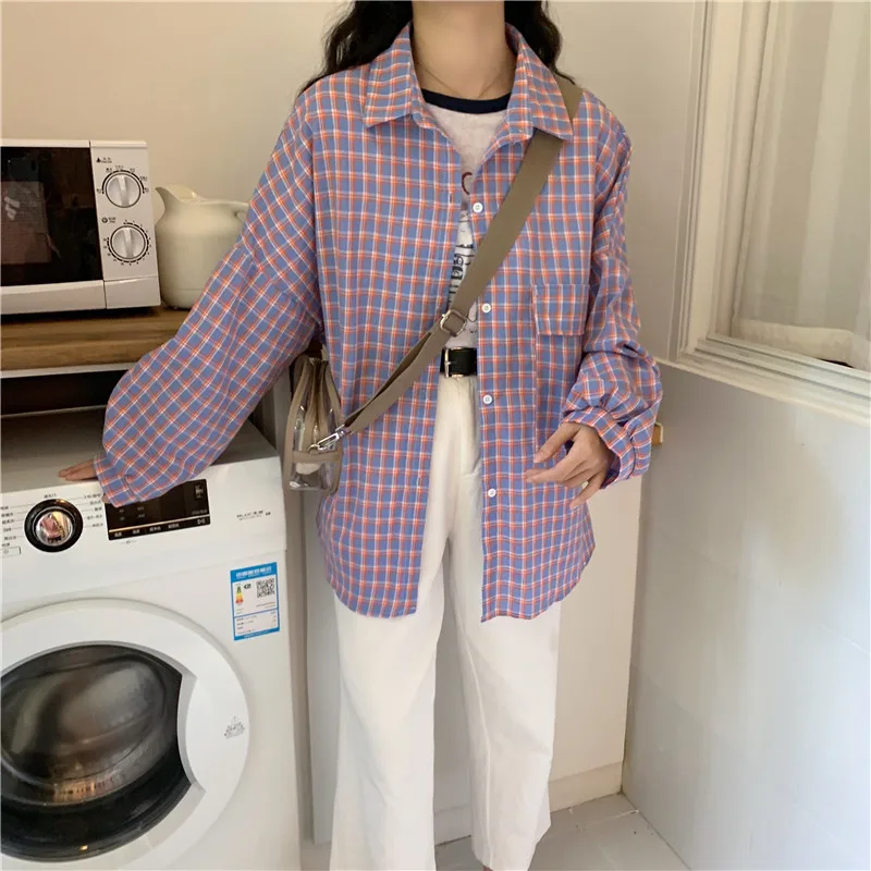 

Women's Clothing vintage turn-down collar Harajuku style shirts new Spring autumn fashion brand long sleeve ulzzang women tops
