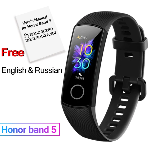 Black huawei Honor Band 5 Смарт-браслет полноцветный AMOLED фитнес-браслет стильные часы лица смарт-пульсометр трекер сна - Цвет: Black