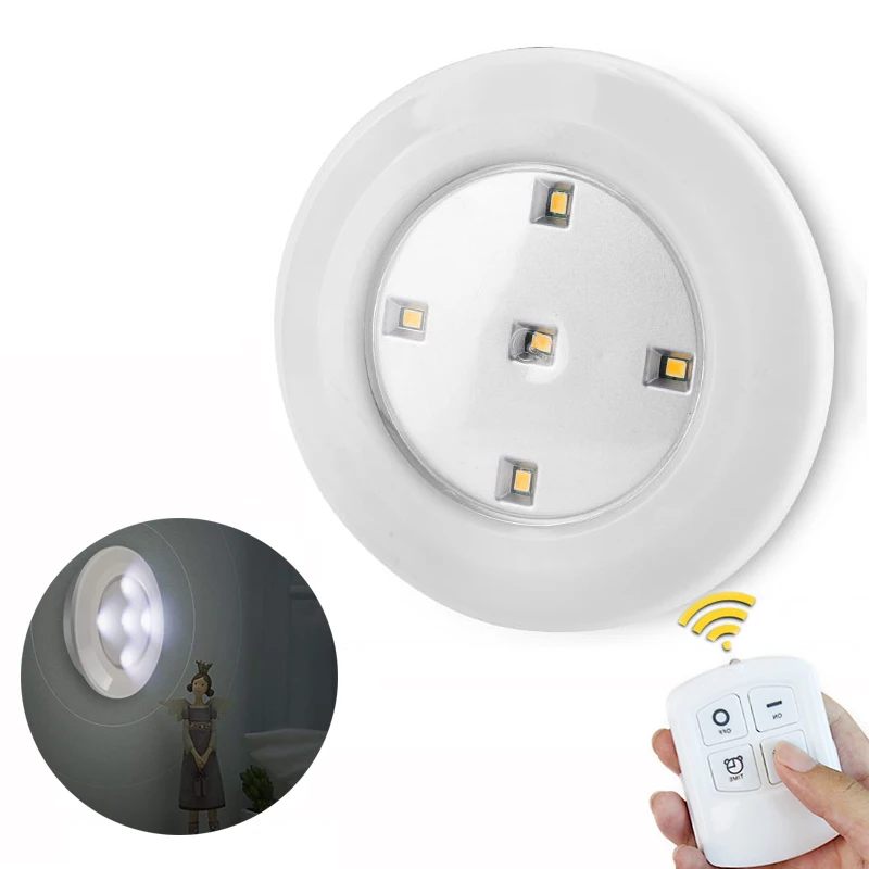 

LED Dimmable Under Cabinet Night Lamp Battery Operated 5leds Puck Lighting Remote Control Closets Lights for Wardrobe Kitchen