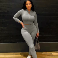 long sleeve zipper topbody shaping female activewear outfits kliou solid simple two piece set women sheath slim casual sporty