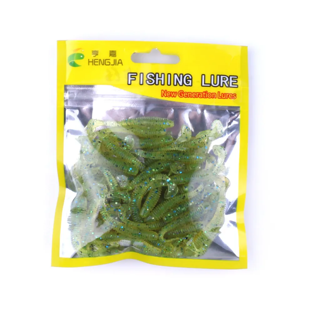 

50pcs/bag wholesale spiral t-tail fish soft bait 5cm/0.6g artificial fishing bait fly silicone bait worm fishing tackle