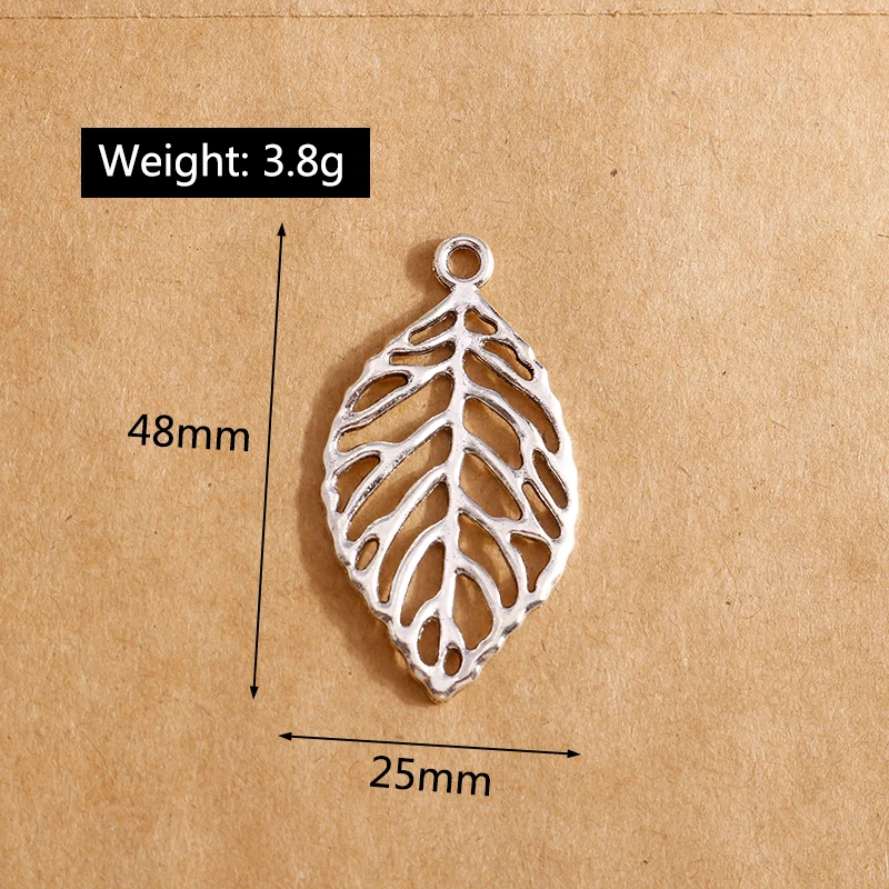 

5pcs Metal Alloy Silver Color Hollow Leaves Charms Pendants for Bracelet Necklace Jewelry Makings DIY Handmade Craft 25*48mm