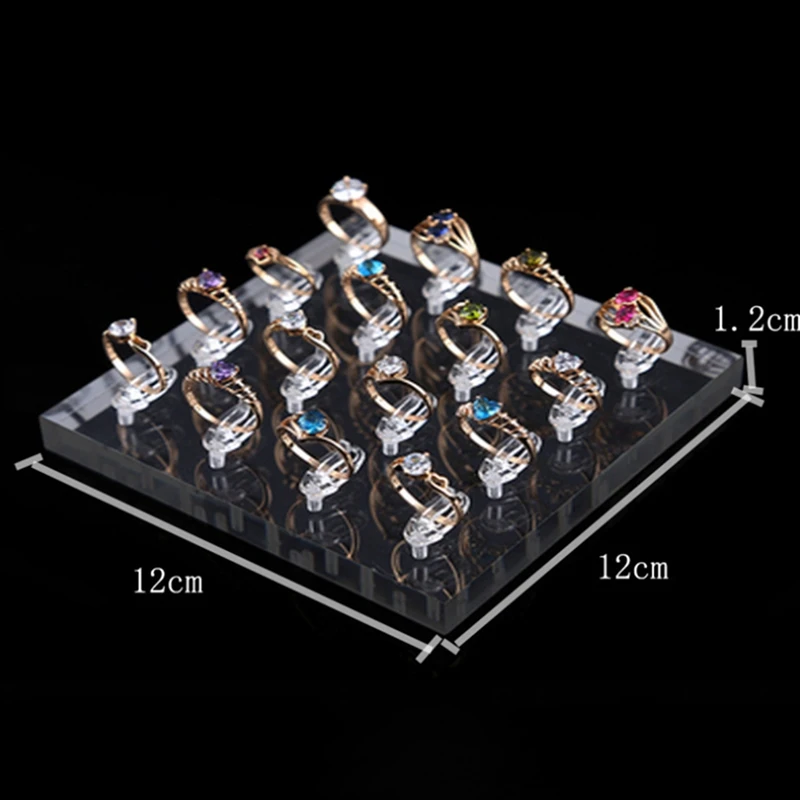 

1x Square Acrylic Ring Holder Ring Display Tray Ring Clips Stands & 2Pcs Hand Model Jewelry Rack Hanging Ring Rack