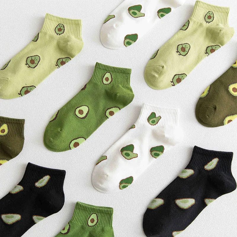 

Носки женские хлопковые в стиле Харадзюку, зеленые забавные до щиколотки с изображением авокадо, фруктов, модные мягкие милые повседневные короткие носки для девушек